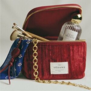 SÉZANE Crushed Red Velvet Cosmetic Case NEW